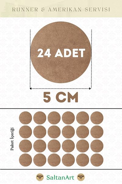 SaltanArt Диаметър 5 см, 24 броя, американски сервизен бегач, MDF, Drolit, магнитна основа, дърво, дебелина 3 мм (2,7 мм).