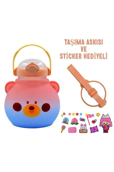 BottleBoss Cute Flask with Pink Straw and Carrying Strap with Straw 1300 Ml Sticker GIFT Pink 1.3 L