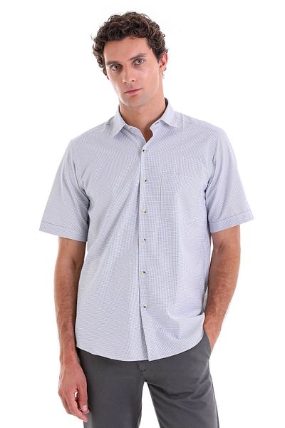 Hatemoğlu Beige Regular Fit Checkered Cotton Slim Collar Short Sleeve Classic Shirt