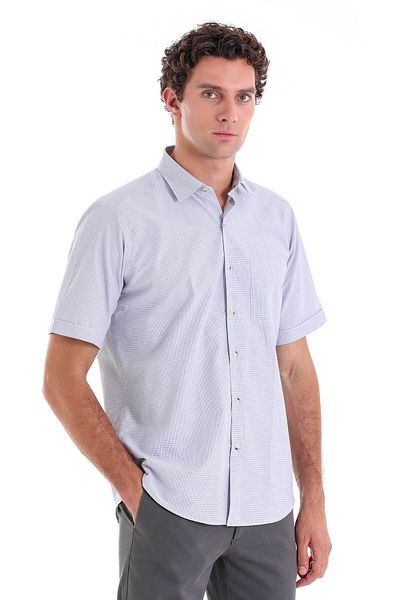 Hatemoğlu Beige Regular Fit Checkered Cotton Slim Collar Short Sleeve Classic Shirt