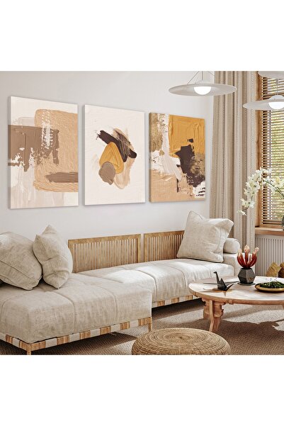Zevahir Mobilya Dekorasyon Soyut Desen Boya 3'lü Kanvas Tablo