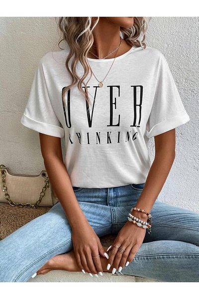 AFROGİYİM Γυναικείο μπλουζάκι Oversize με στάμπα Oversize