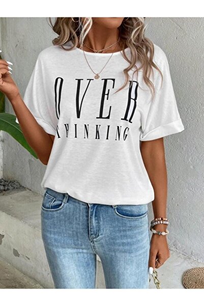 AFROGİYİM Γυναικείο μπλουζάκι Oversize με στάμπα Oversize