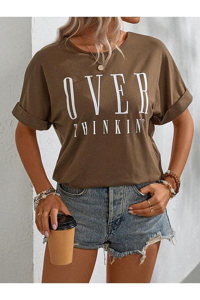AFROGİYİM Γυναικείο μπλουζάκι Oversize με στάμπα Oversize