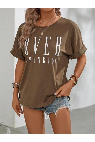 AFROGİYİM Γυναικείο μπλουζάκι Oversize με στάμπα Oversize