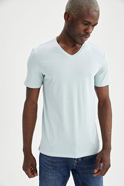DeFacto Базовий бавовняний трикотаж з начісуванням V-подібним вирізом