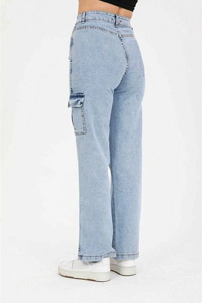 DRC trend Kaitlyn Light Snow Wash Blue Cargo Pantaloni largi la spate fără buzunar din lycra cu talie super înaltă