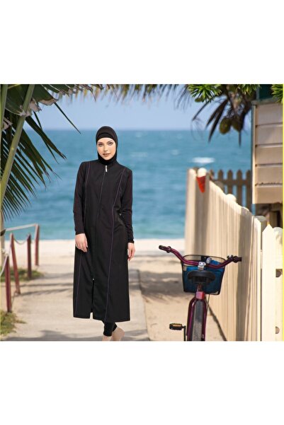 Shopiolog ثوب سباحة طويل بأكمام قصيرة ومزخرف بالزهور للحجاب الكامل