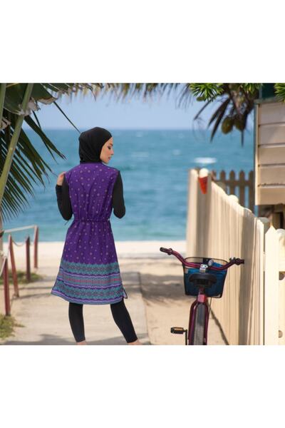 Shopiolog Long Micro Sleeve Floral Patterned Full Hijab Swimsuit