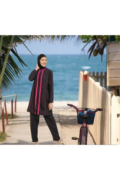 Shopiolog Long Micro Sleeve Floral Patterned Full Hijab Swimsuit