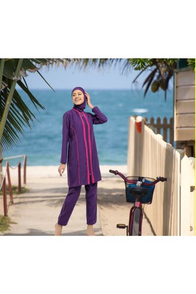 Shopiolog Long Micro Sleeve Floral Patterned Full Hijab Swimsuit
