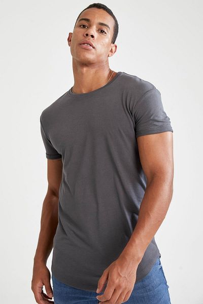 DeFacto Tricou cu mânecă scurtă, lungă, cu gât muscular
