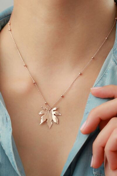 Silvano Jewelry 925 Ayar Gümüş Dorika Zincirli Çınar Yaprağı Kolye