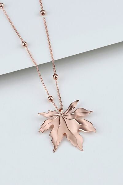 Silvano Jewelry 925 Ayar Gümüş Dorika Zincirli Çınar Yaprağı Kolye