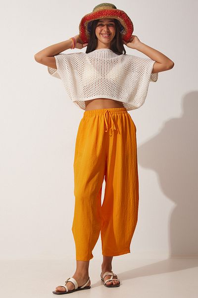 Happiness İstanbul Women's Orange Pocketed Ayrobin Shalwar Trousers OH00046
