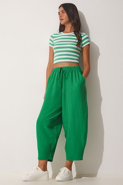 Happiness İstanbul Women's Green Pocketed Ayrobin Shalwar Trousers OH00046