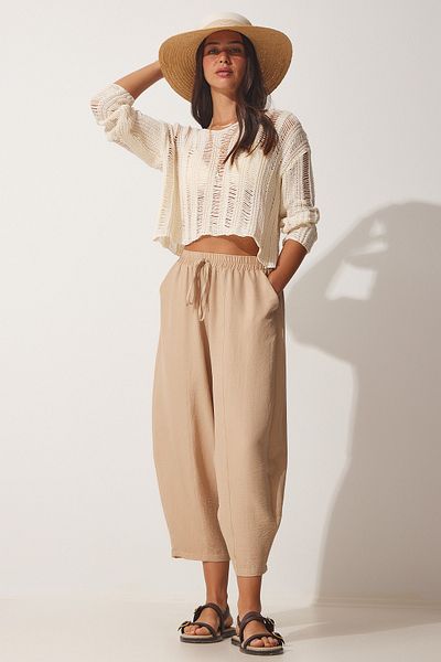 Happiness İstanbul Women's Biscuit Pocket Ayrobin Shalwar Trousers OH00046
