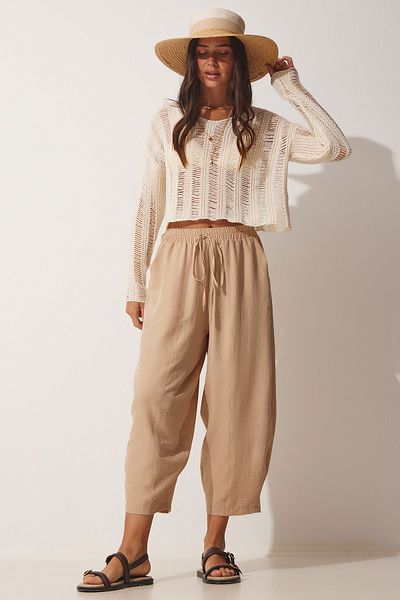 Happiness İstanbul Women's Biscuit Pocket Ayrobin Shalwar Trousers OH00046