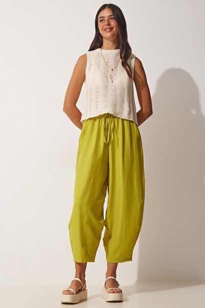 Happiness İstanbul Női krém hasított részletes szezonális termés kötöttáru blúz PN00077