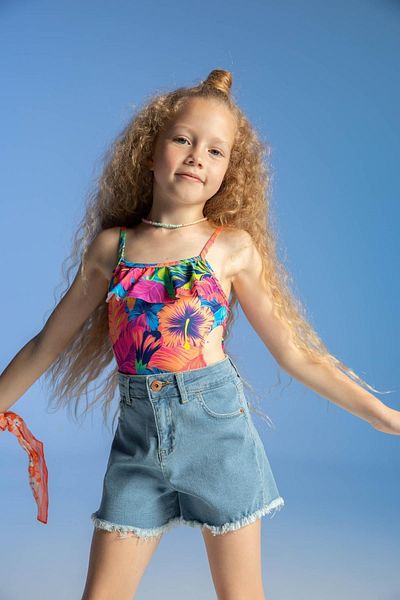 DeFacto Costum de baie cu bretele pentru fete cu modele florale