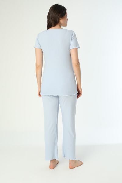 Miss Dünya Lissa Set de pijamale de maternitate și de maternitate din țesătură tricotată cu snur din bumbac albastru baby