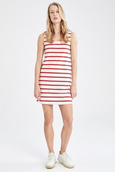 DeFacto A-Line U-Neck Striped Thick Strap Mini Dress