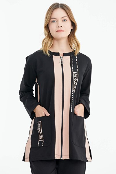 Sementa طقم بدلة رياضية بطبعة ياقة القاضي باللون الأسود