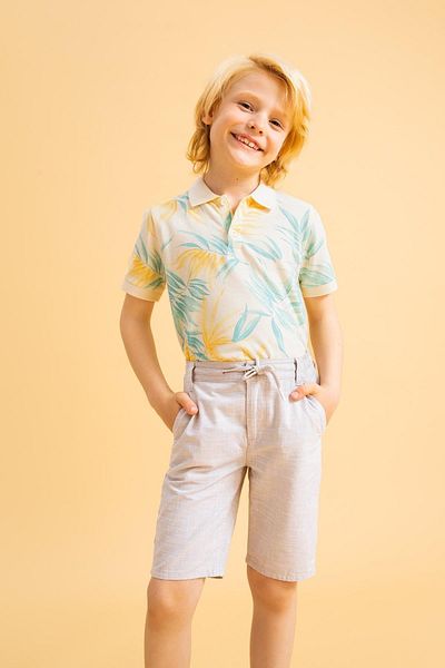 DeFacto Boy's Floral Patterned Fit Short Sleeve Polo T-Shirt