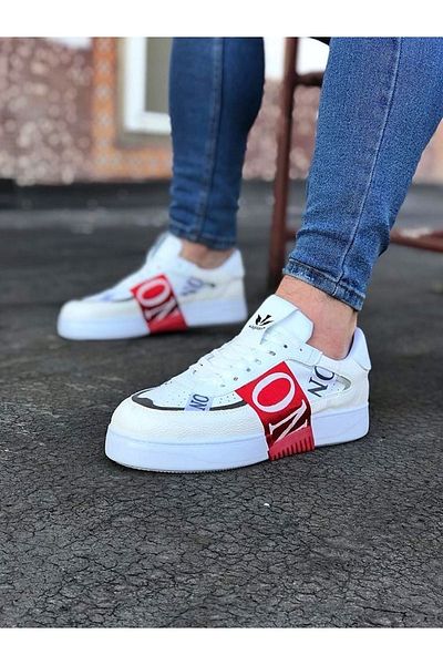 Joy Man J202 Pantof casual pentru bărbați, cu talpă ortopedică, cu șireturi, BT, alb/roșu