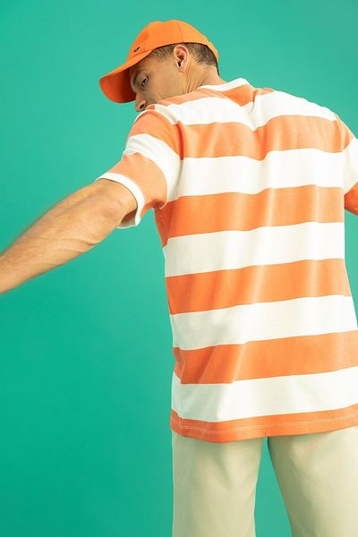 DeFacto Comfort Fit Crew Neck Stripe Patterned Short Sleeve Cotton T-Shirt