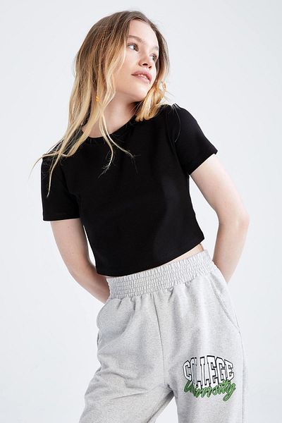 DeFacto Tricou crop cu mânecă scurtă, cu mânecă scurtă