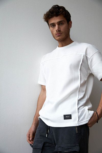 THIMOON Men's White Crew Neck Plain T-Shirt