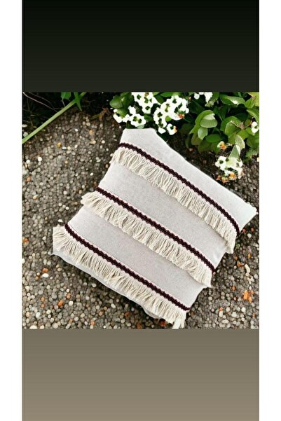 NDC HOME Three Tassels Linen Cream Throw Pillow Cushion Cover (35 x 55)