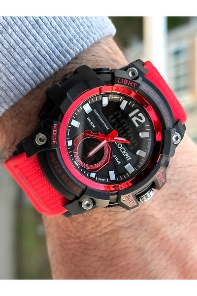 Cockpit Brand, Suitable for Marine Use, Silicone Strap, Illuminated, Digital Men's Wristwatch with Stopwatch