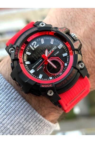 Cockpit Brand, Suitable for Marine Use, Silicone Strap, Illuminated, Digital Men's Wristwatch with Stopwatch