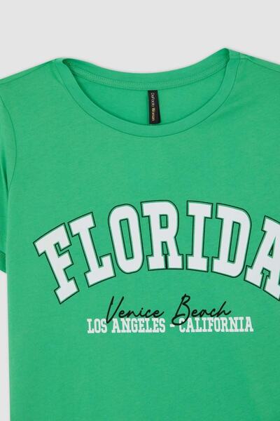 DeFacto Regular Fit Crew Neck T-shirt με εμπριμέ κοντό μανίκι 100% βαμβάκι