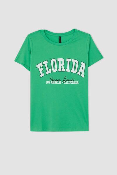 DeFacto Regular Fit Crew Neck T-shirt με εμπριμέ κοντό μανίκι 100% βαμβάκι