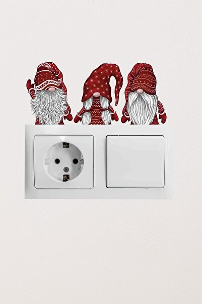 Think And Print Kırmızı Yılbaşı Cüceleri Dekoratif Priz Sticker