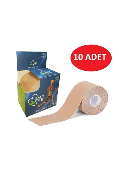 RAJ شريط الجلد كينيسيو للألم 5 متر × 5 سم شريط رياضي للألم علم الحركة 10 قطع