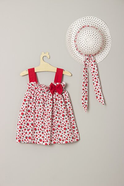 ADABEBEK Yeni Sezon Kurdelalı Fiyonklu Çilek Elbise