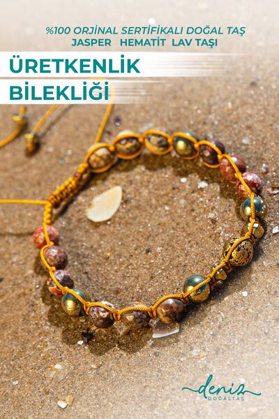 Deniz Doğal Taş Sertifikalı Doğal Taşlı Üretkenlik Bilekliği, Jasper, Lav Taş...