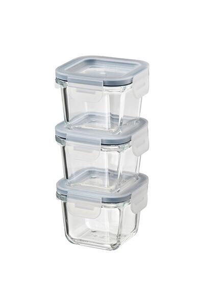 IKEA cam saklama kabı seti, cam, 180 ml, kare, 3 adet