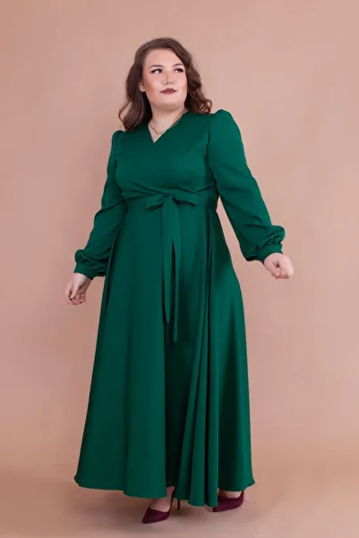 NO48 Emerald Double Breasted Collar Long Sleeve Buttoned Cuffed Long Length Belted Plus Size Dress