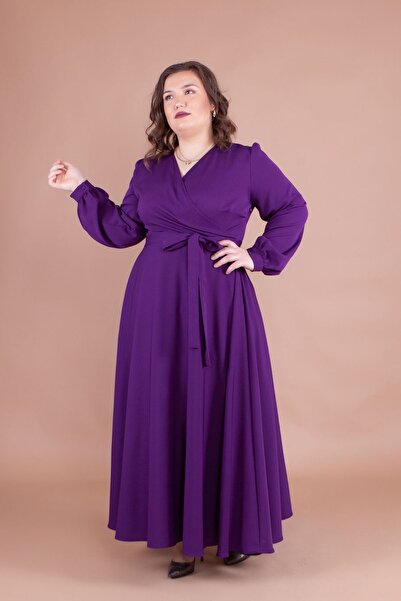 NO48 Μακρύ φόρεμα με διπλό λαιμόκοψη, μακρύ μανίκι, μανσέτες με κουμπιά, μεγά...