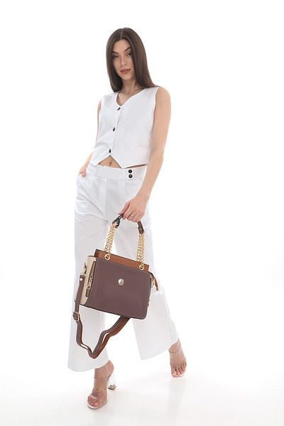 TH Women's Shoulder Bag Th-yk13808 Salmon-cream-tan