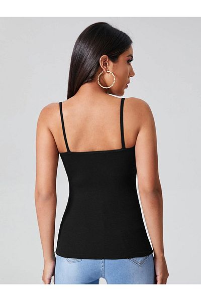 Liona Women's Black Color Wide Collar Strap Crop Tank Top