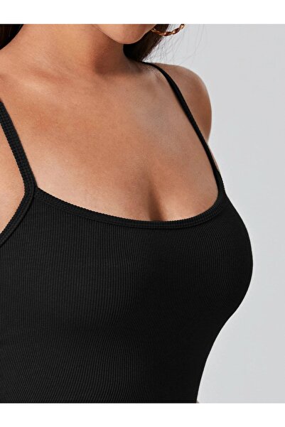 Liona Women's Black Color Wide Collar Strap Crop Tank Top