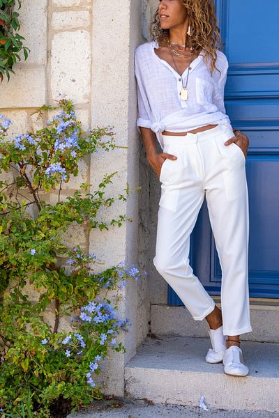 Güneşkızı Women's Ecru High Waist Pocket Pleated Double Leg Trousers GK-BST3173
