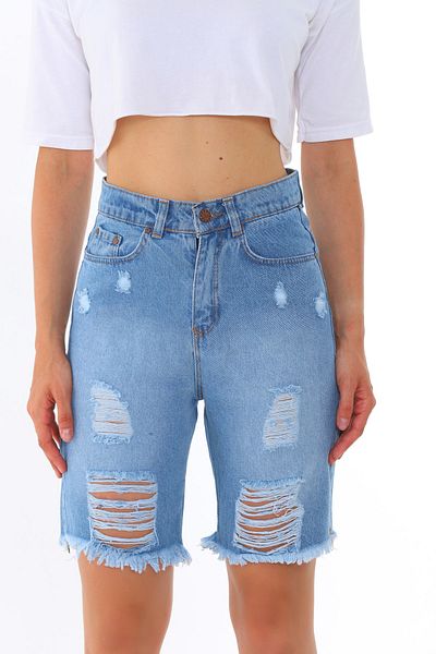 BİKELİFE Niebieskie spodenki jeansowe z wysokim stanem