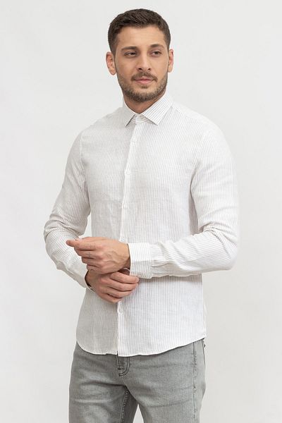 Calvin Klein Koszula męska Slim Fit w paski z lnu - K10K109332